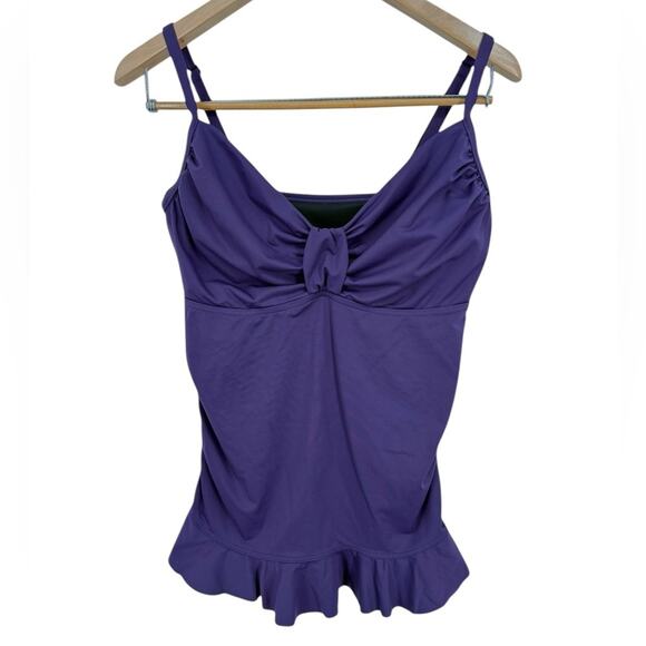 Lands’ End Purple Ruffle Tankini Swim Top Adjustable Straps Women’s Size 12 - Picture 1 of 4